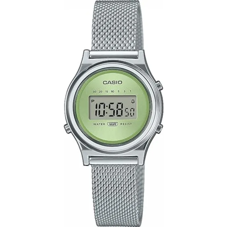 Casio Watch LA700WEM-3AEF, digitale Armbanduhr in Silber mit Stoppuhr und Alarm