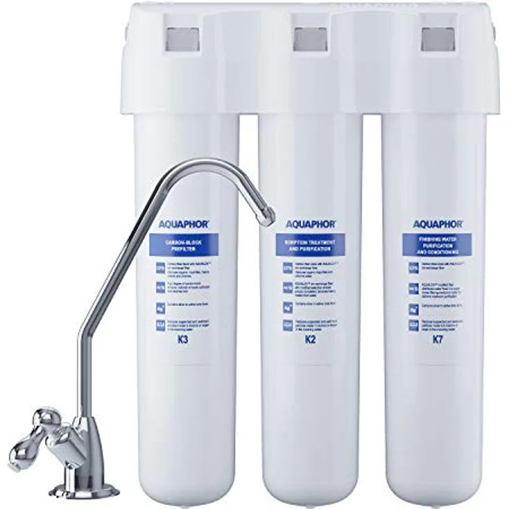 Aquaphor AQUAPHOR Crystal TRIO Aktivkohle Wasserfilter mit 1 Wege Wasserhahn - Mikrofiltration bis 0,8 Mikrometer, Kohleblock mit Keimsperre – Bild 2