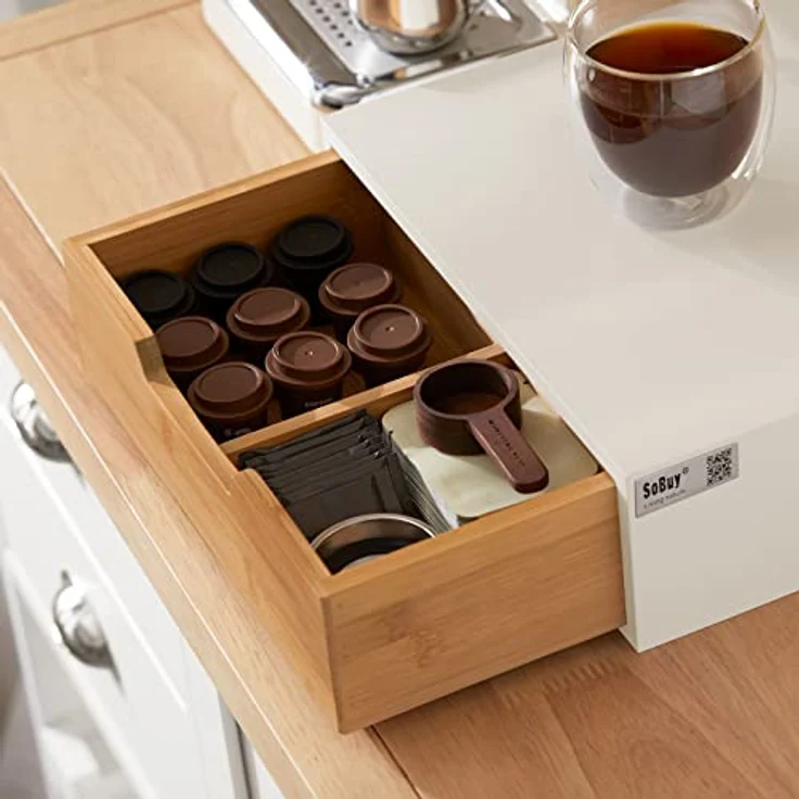 SoBuy FRG179-WN Kaffeekapsel Box aus MDF und Bambus Kapselspender Kapselhalter, Monitorständer mit Schublade, schlichtes Design, ideal für Kapseln und Schreibwaren, belastbar bis 20kg – Bild 5