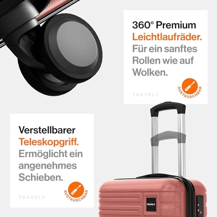 Travely Premium Koffer 24" mit über 75L Volumen, Hartschalen Koffer in Blau mit sanften Rollen & TSA Schloss – Bild 5