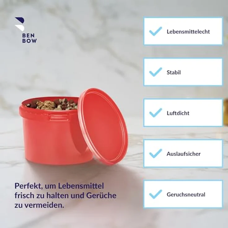 BenBow Eimer mit Deckel 0,5l rot - lebensmittelecht, luftdicht, auslaufsicher – Bild 3