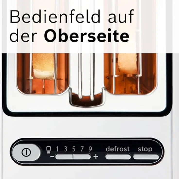 Bosch Toaster Styline TAT8611N, integrierter Brötchenaufsatz, Liftfunktion, Auftaufunktion, Abschaltautomatik, Brotzentrierung, 800 W, Edelstahl/weiß – Bild 4