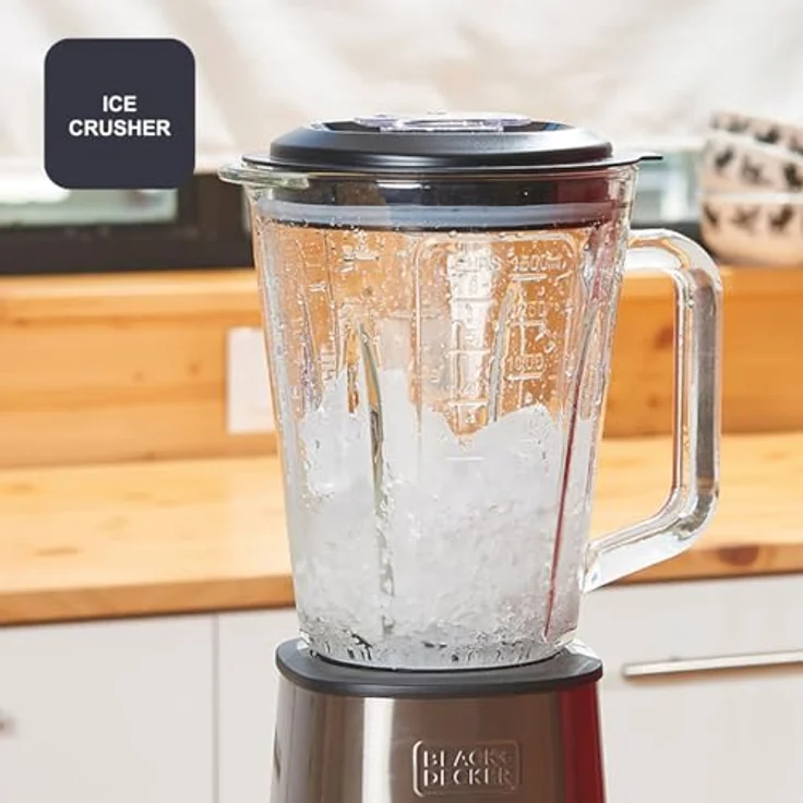 Black+Decker Standmixer BEM800 | 800W Motor, 1,5L Glasbehälter, 4 Edelstahlklingen, Pulsfunktion, mehrere Geschwindigkeiten, Eiszerkleinerung, einfach zu reinigen – Bild 5