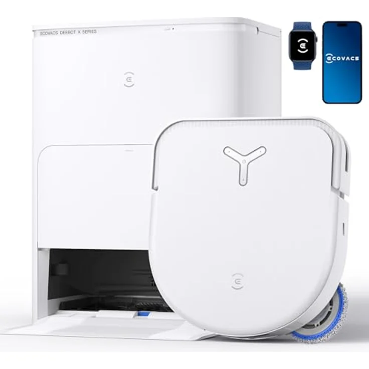 ECOVACS DEEBOT X5 Omni Saugroboter mit Wischfunktion, 12,800Pa Saugroboter, ZeroTangle Technologie, TruEdge™ Edge Mopping, 70℃ heißes Wasser Mop Waschen, Auto Anheben des Mopps, Selbstentleerung, Raumwunder in Weiß – Bild 1