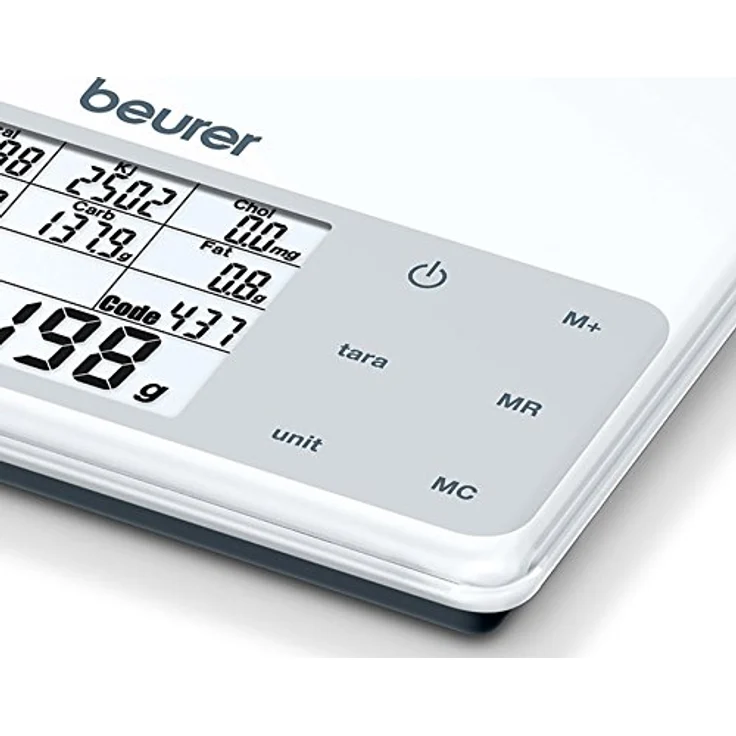 Beurer DS 61 Nährwert-Analysewaage, Anzeige von Kilokalorien, Kilojoule, Fett, Broteinheiten, Eiweiß, Kohlenhydraten und Cholesterin inkl. Wiegen, Errechnen, Summieren und Speichern – Bild 3