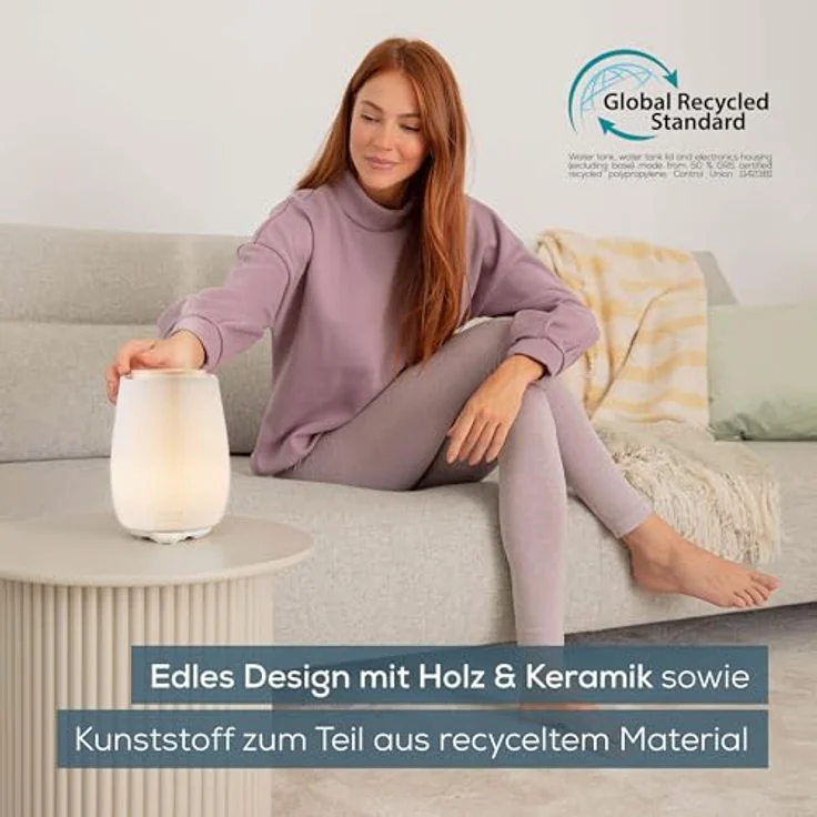 Beurer Aroma Diffuser, elegantes Design aus Holz und Keramik mit dimmbarem LED-Licht, 140 ml, geräuscharm, Abschaltautomatik – Bild 4