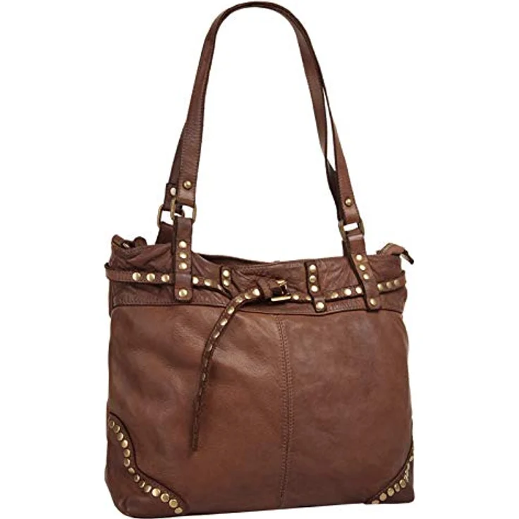 Samantha Look Shopper, echtes Leder, Made in Italy, 26 cm x 33 cm x 12 cm, mit Reißverschluss, abnehmbarer Schultergurt, Nietendetails – Bild 4