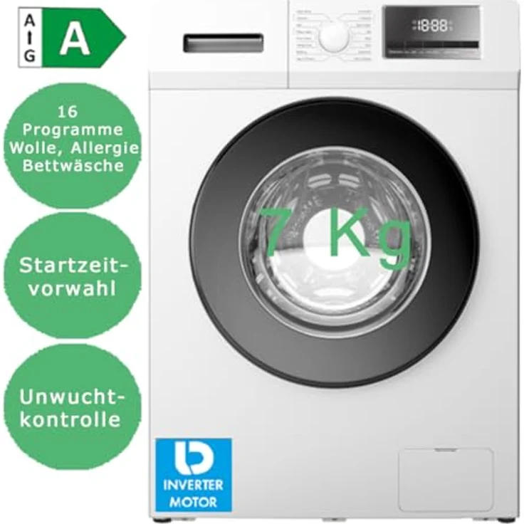PKM Waschmaschine / 7 Kg/A - beste Effizienz/Inverter Motor / 16 Programme/Eco 40-60/1400 U/Min / 60 cm – Bild 2