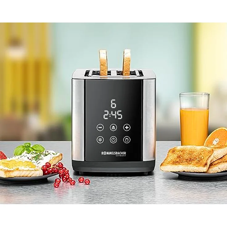 ROMMELSBACHER TOASTER TO 850-2 breite Schlitze für Brote bis XL Toast, automatische Brotscheibenzentrierung, LED-Display, Countdown-Anzeige, 9 Stufen, Auftaustufe, Brötchenaufsatz, Krümelschublade – Bild 3