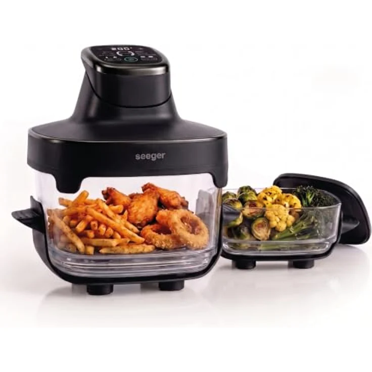 Seeger ClearFry Heißluftfritteuse, 1500 W, 2,5L + 4,5L Glasbehälter, 6 automatische Programme, PFAS-frei – Bild 1