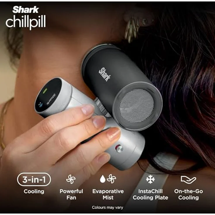 Shark ChillPill 3-in-1 Hochgeschwindigkeits-Ventilator mit ultrafeinem Nebel und InstaChill System, reisefreundliches Design, inklusive 3 Kühlaufsätzen, Glacier FA022UKBL – Bild 2