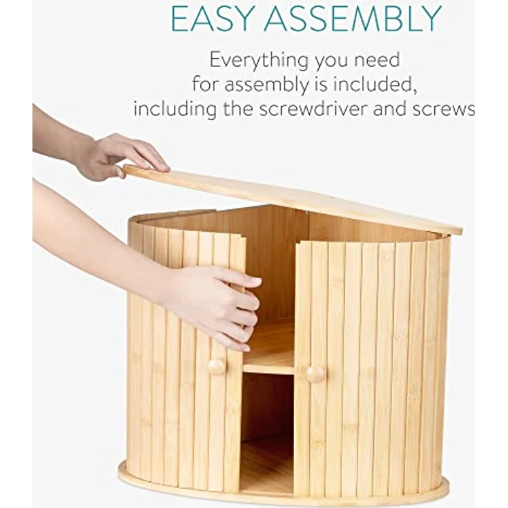 Navaris Brotkasten Ecke aus Bambus - Eckbrotkasten Zwei Etagen - Brotbox aus Holz - Box für die Küche - XL Brotkorb 35x35x35cm - Aufbewahrung Schrank – Bild 5