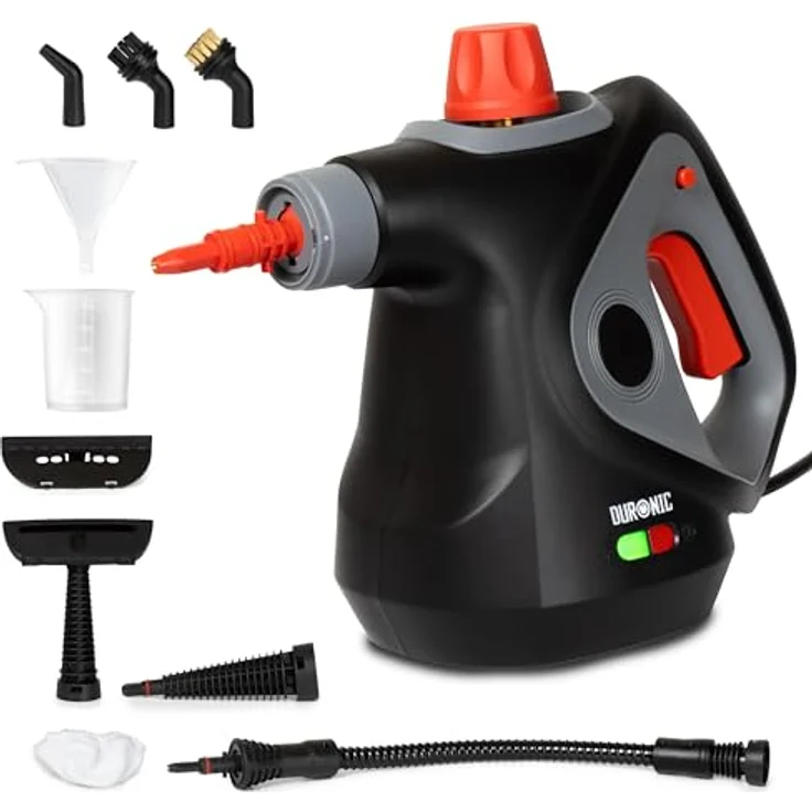 Duronic SC32 BK Dampfreiniger, Handdampfreiniger mit 1050 Watt, 2,8 m Kabel und 350 ml Wassertank, ideal für Polster und Teppiche: Tests, Infos & Preisvergleich
