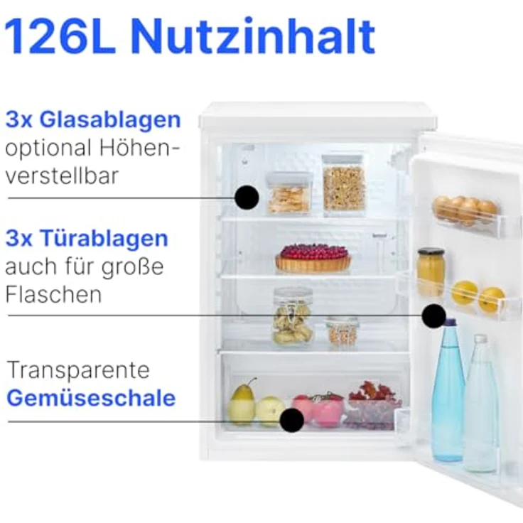 Bomann VS 7258, Kühlschrank ohne Gefrierfach, 126L, leise mit LED-Innenraumbeleuchtung, weiß – Bild 5