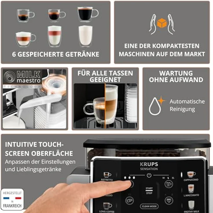 KRUPS EA912E10, Kaffeevollautomat mit integriertem Mahlwerk für perfekten Milchschaum und zwei Tassen Zubereitung, schwarz/silber – Bild 9