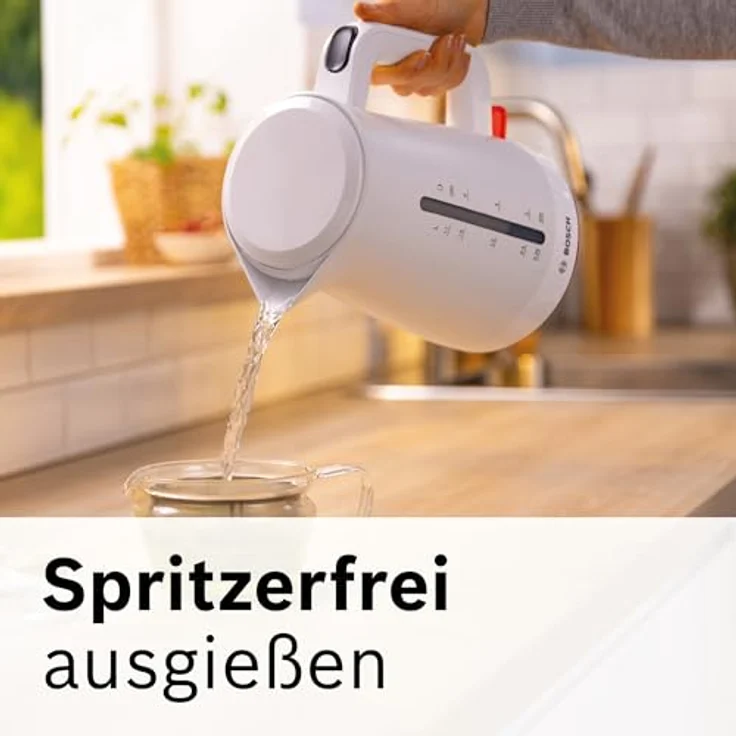 Bosch kabelloser Wasserkocher My Moment TWK3M121, Abschaltautomatik, Überhitzungsschutz, Tassenanzeige, beidseitige Wasserstandsanzeige, entnehmbarer Kalkfilter, 1,7 L, 2400 W, Weiß matt – Bild 4