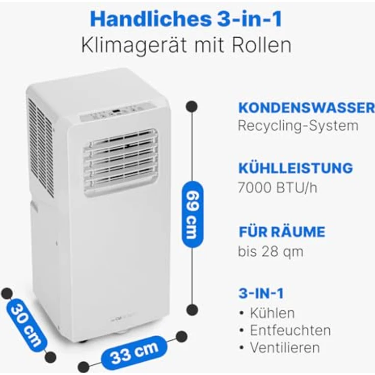 Clatronic CL 3844, mobile Klimaanlage mit 7.000 BTU, 3in1-Funktion, inklusive Fensterkit, weiß – Bild 3
