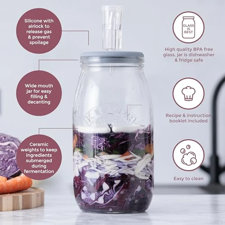 KILNER Create & Make Fermentierset - für das einfache Haltbarmachen von Gemüse, im 3 Liter Glas mit Gärungsdeckel – Bild 5