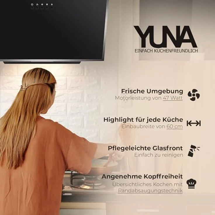 Yuna Dusica Dunstabzugshaube, A, Abluft und Umluft, Wandmontage, Breite 60 cm, Randabsaugung, Drucktasten – Bild 6