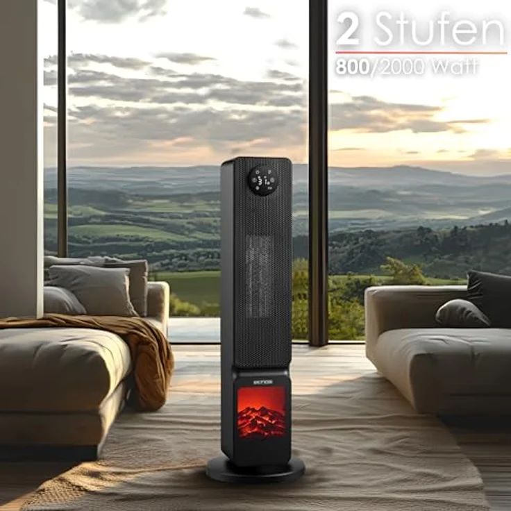 Echos Heizlüfter mit Kaminillusion energiesparend Oszillierend Überhitzungsschutz 2000 Watt 2 Stufen Smartphone steuerbar Tuya App Leise mobile Elektroheizung Miniheizung Heater – Bild 4