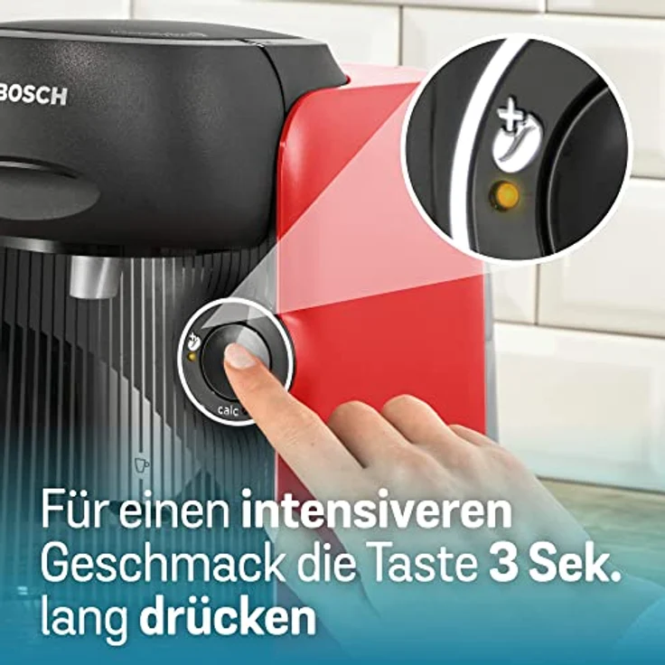 Tassimo Finesse Kapselmaschine TAS16B3 Kaffeemaschine by Bosch, 70 Getränke, intensiverer Kaffee auf Kopfdruck, Abschaltautomatik, perfekt dosiert, platzsparend, 1400 W, 0,7l, rot/schwarz – Bild 3