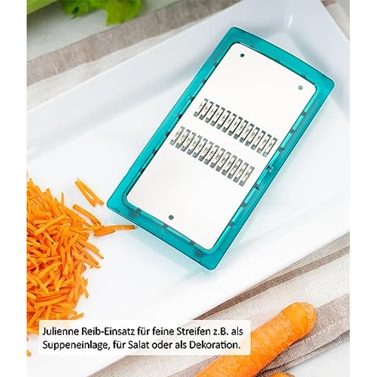 Nicer Dicer Chef Professional Gemüseschneider Reib-Einsätze | Set 2-tlg. - Zubehör, Julienne Reibe-Einsatz, Feiner Reibe-Einsatz, Schutzabdeckung. Gemüsereibe, Käsereibe – Bild 3