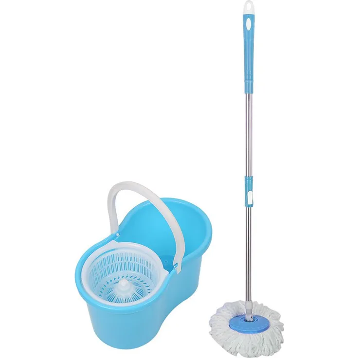 JEOBEST Wischmopp Komplett Set, verstellbar 80-110 cm mit 360° Kardangelenk, 2 Mikrofaser-Moppköpfen und Eimer für streifenfreie Reinigung