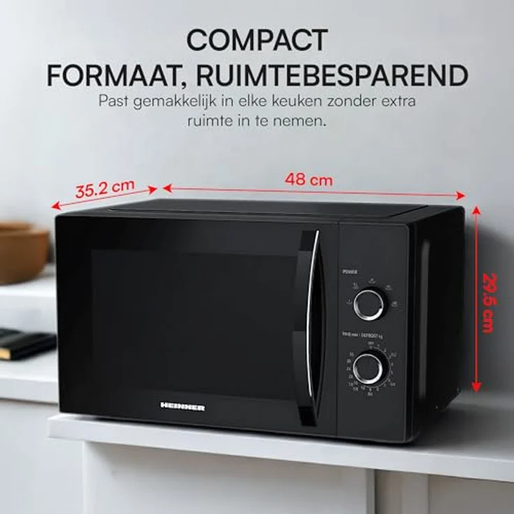 HEINNER HMW‑MD25MBK Mechanischer Mikrowellenherd, 25 l, 800 W, 5 Leistungsstufen, Timer, Auftaufunktion, schwarzes Finish, 28,5 cm Drehteller, 3 Jahre Garantie – Bild 3