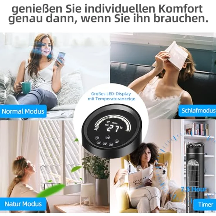 Be Cool Turmventilator, 85W mit LED-Display, schwenkbar, Timerfunktion und Negativ-Ionen-Reinigung – Bild 4