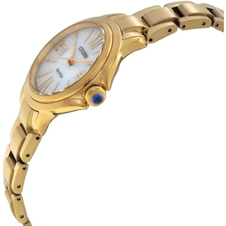 Citizen Eco-Drive Solar Damenarmbanduhr EM1162-52A, goldfarben mit Edelstahlarmband und kratzfestem Synthetik-Saphirglas – Bild 3