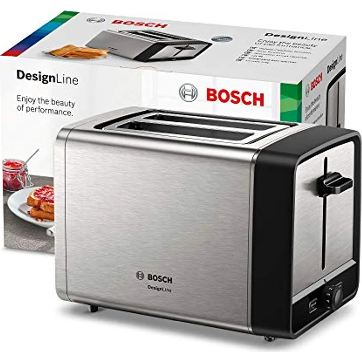 Bosch TAT5P420DE DesignLine Kompakt-Toaster, Auftau-Aufwärmfunktion, versenkbarer Brötchenaufsatz, Abschaltautomatik, 970 W, Edelstahl – Bild 2