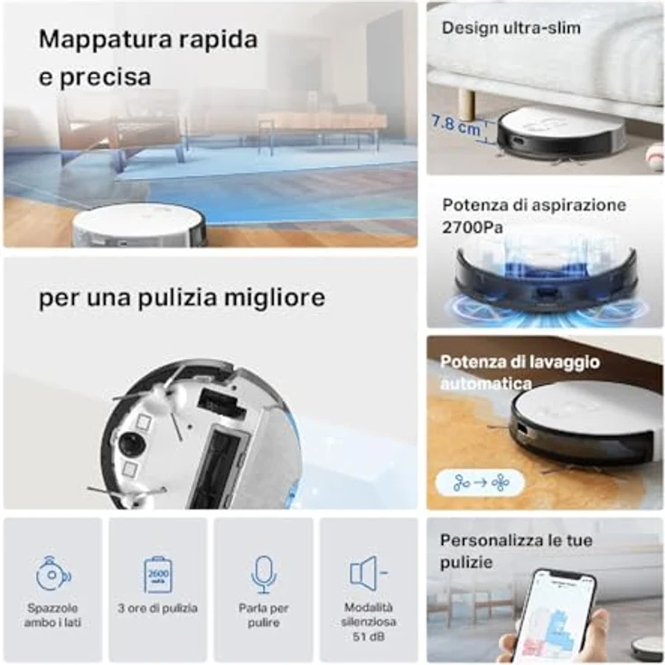 Tapo RV20 Mop MagSlim LiDAR Navigation Saugroboter mit Wischfunktion, 2700Pa 4-stufige Saugmodi, 51dB Leise Reinigung, 2600mAh Akku - Schwarz – Bild 2