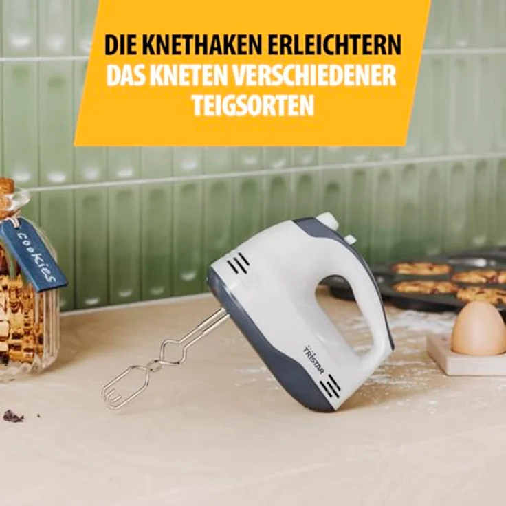 Tristar Handmixer MX-4203, 5 Geschwindigkeitsstufen, 200W, Ergonomisch, Edelstahl-Rührbesen und Knethaken, Spülmaschinengeeignete Teile, BPA-frei, Mit Auswurftaste, Kompakt und Praktisch, Edelstahl – Bild 5