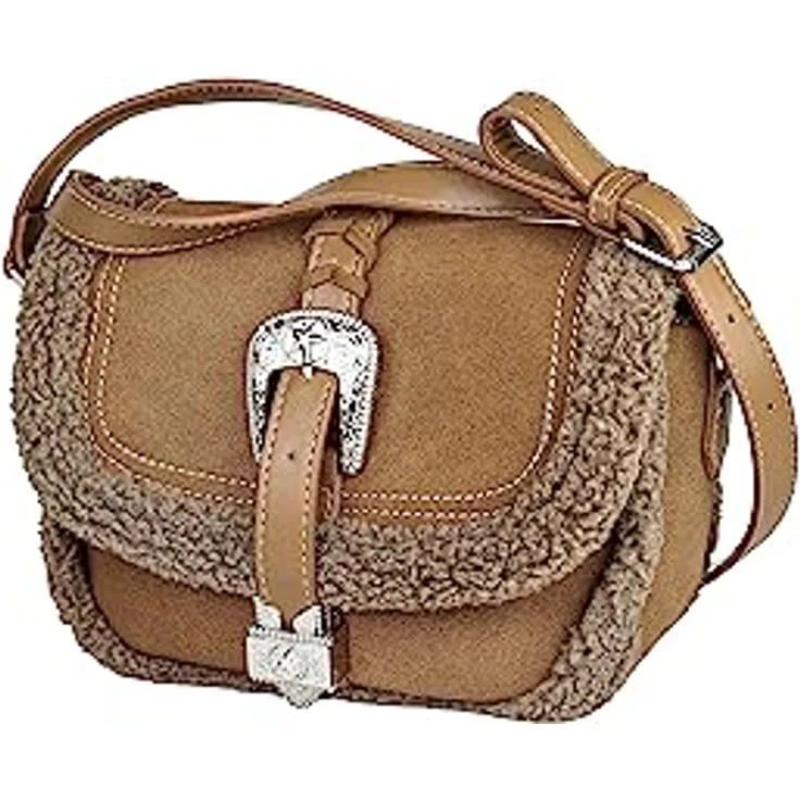 COLLEZIONE ALESSANDRO Umhängetasche Cowgirl, Western Style mit Teddy-Fell und verstellbarem Tragegurt, 23 cm x 16 cm x 10 cm, vegan