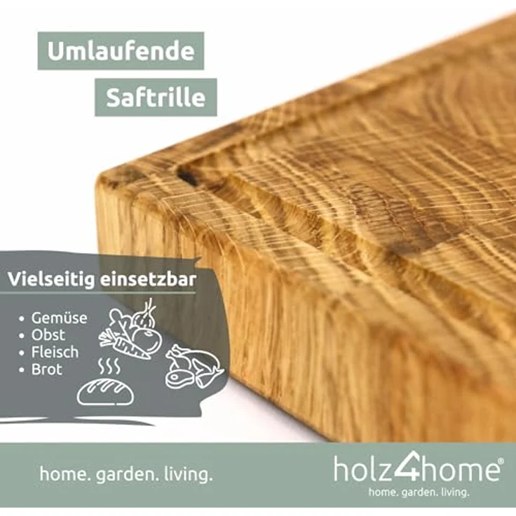 holz4home® Schneidebrett aus Eiche I Stirnholz Würfelmuster I Steakbrett 35x25x2,5 cm LxBxH I Küchenbrett mit Saftrille in Eichefarben – Bild 4