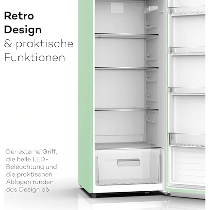 SCHOEPF RKS245SG Retro Vollraumkühlschrank, 238 Liter Nutzinhalt, mint-grün, mit LED-Beleuchtung und Vintage Style – Bild 4