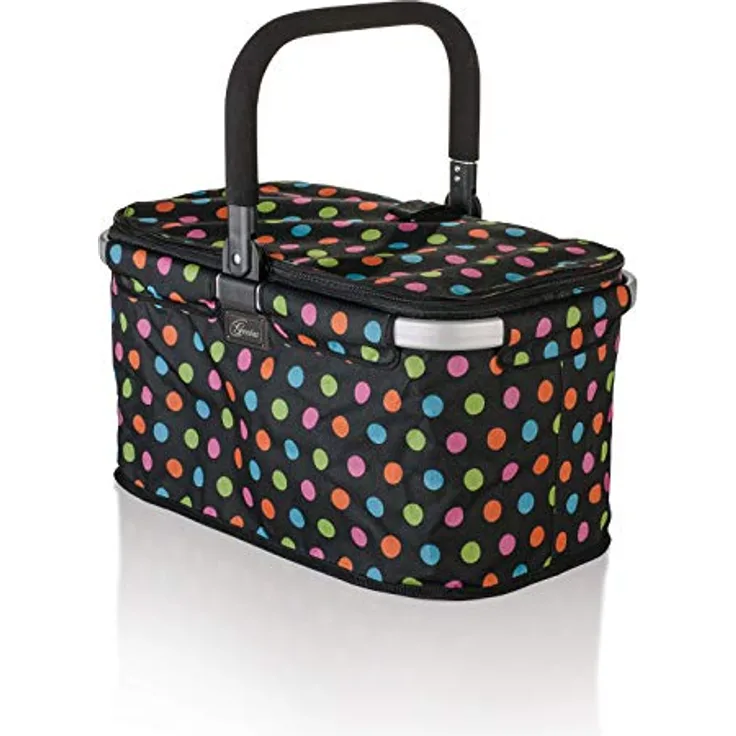 Genius 14260 Einkaufskorb, Aluminium/Stoff, Schwarz Mit Bunten Punkten, 48 x 28 x 27 cm