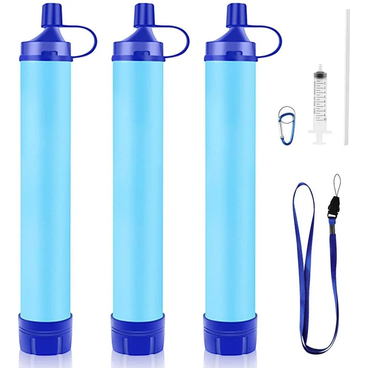 Wasserfilter Outdoor Camping 3er Set, 1500 Liter, 0,1 Mikron, 99,99% Bakterienentfernung, BPA-frei, Blau, ultraleicht und wiederverwendbar