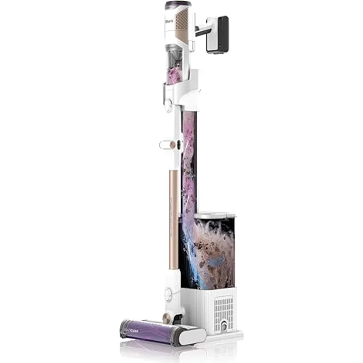 Shark Detect Clean & Empty Akku-Staubsauger, kraftvolle Saugkraft mit DirtDetect-Technologie, selbstleerender 2-l-Basisstation, 60 Min. Laufzeit, Anti Hair Wrap, Staub-Fugendüse, Weiß