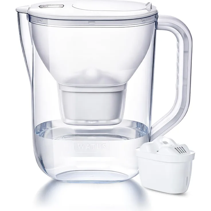 WATUS Kannen 3.8L für Brita Wasserfilter, kompatibel mit Maxtra+ Plus und Maxtra Pro, inklusive Watus Kartuschen, mit Filterwechselanzeige, weiß