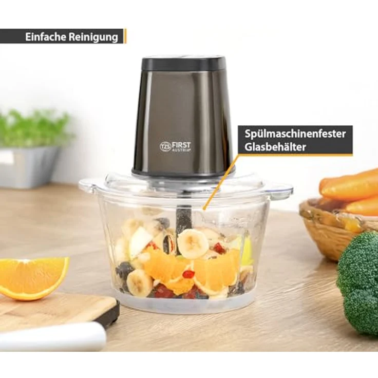 TZS FIRST AUSTRIA Zerkleinerer 1.7L Glasbehälter, 500W, 2 Geschwindigkeiten, Edelstahlklingen, Multizerkleinerer – Bild 5