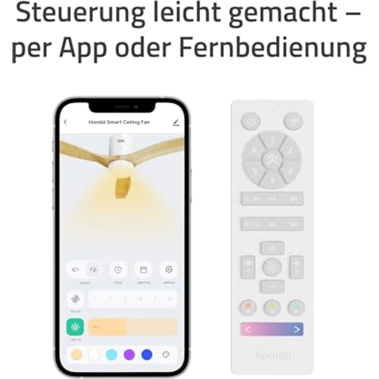 Hombli Smart Deckenventilator mit LED Licht, App- und Fernbedienung, Weiß mit Holzoptik, 132 cm, leise, WLAN, für Räume bis 12 m² – Bild 4