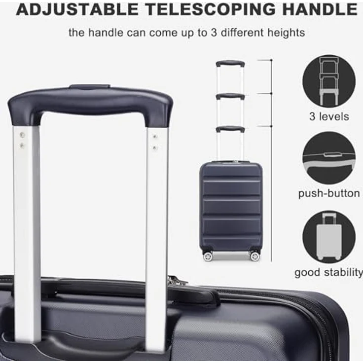 KONO Koffer Trolley Kofferset 3-teilig, erweiterbare Hartschalenkoffer aus ABS+PC, TSA-Schloss, 4 Spinnrollen, Handgepäck M-65cm, Medium L-75cm, Blau – Bild 4