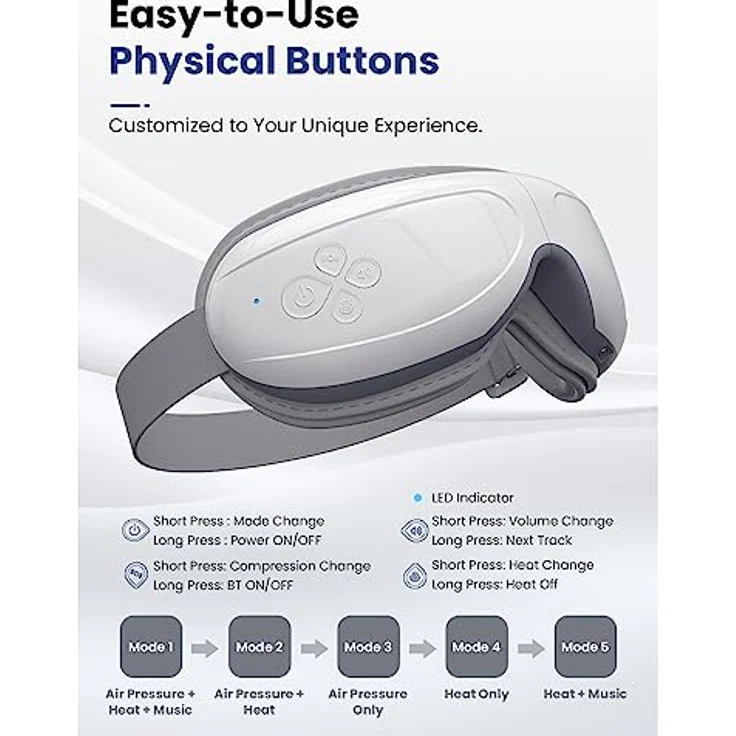 BOB AND BRAD EyeOasis 2 Augenmassagegerät mit Wärme, Musik und Kompression Massage, Elektrisches Eye Massager Augenmaske in Blau zur Linderung von Augenringen Trockene Augen, Geschenke für Männer Frauen – Bild 4