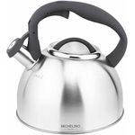 COFI 1453 MICHELINO Wasserkessel Flötenkessel 2,5L Edelstahl Soft-Touch Nylongriff Grau