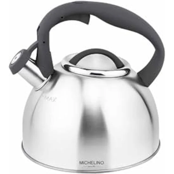 COFI 1453 MICHELINO Wasserkessel Flötenkessel 2,5L Edelstahl Soft-Touch Nylongriff Grau