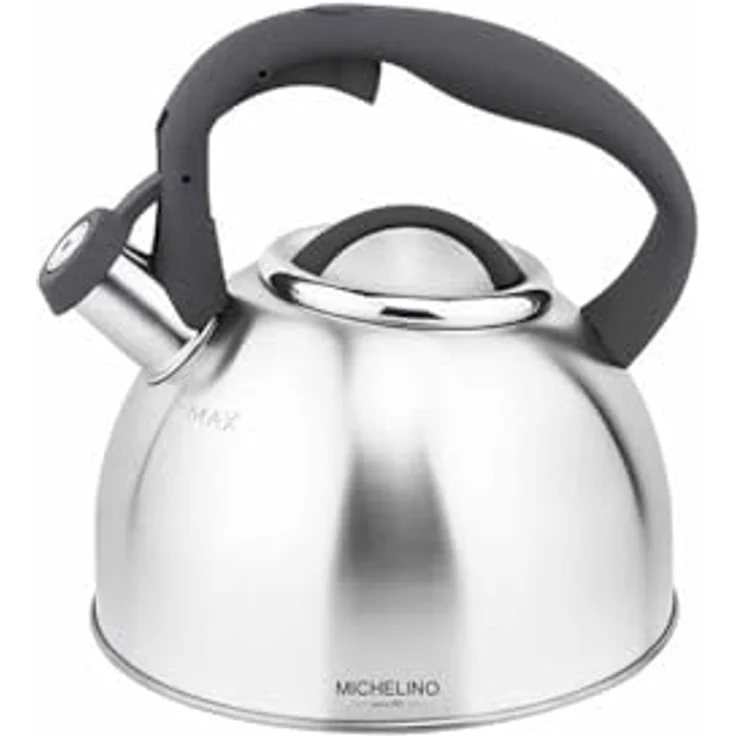 COFI 1453 MICHELINO Wasserkessel Flötenkessel 2,5L Edelstahl Soft-Touch Nylongriff Grau
