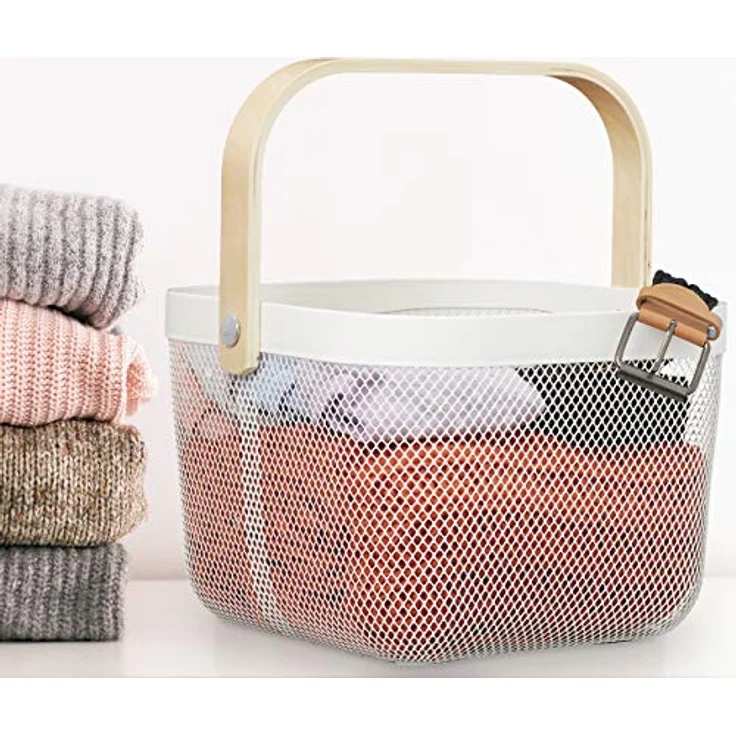 Relaxdays Aufbewahrungskorb, mit Henkel, Grau, 17,5x26x24,5 cm, Metallkorb für Kleidung, Deko und Kosmetik – Bild 3