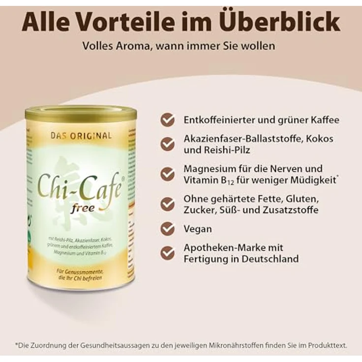 Dr. Jacob's Chi-Cafe free Pulver 250 g, entkoffeinierter Kaffee-Genuss mit Reishi-Pilz, vegan, ohne Zuckerzusatz – Bild 4