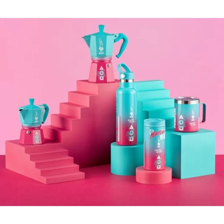 Bialetti Moka Express 6tz Squidgames, Espressokocher in Pink, Grün und Weiß mit geometrischen Details und "Game Over" Aufschrift – Bild 3